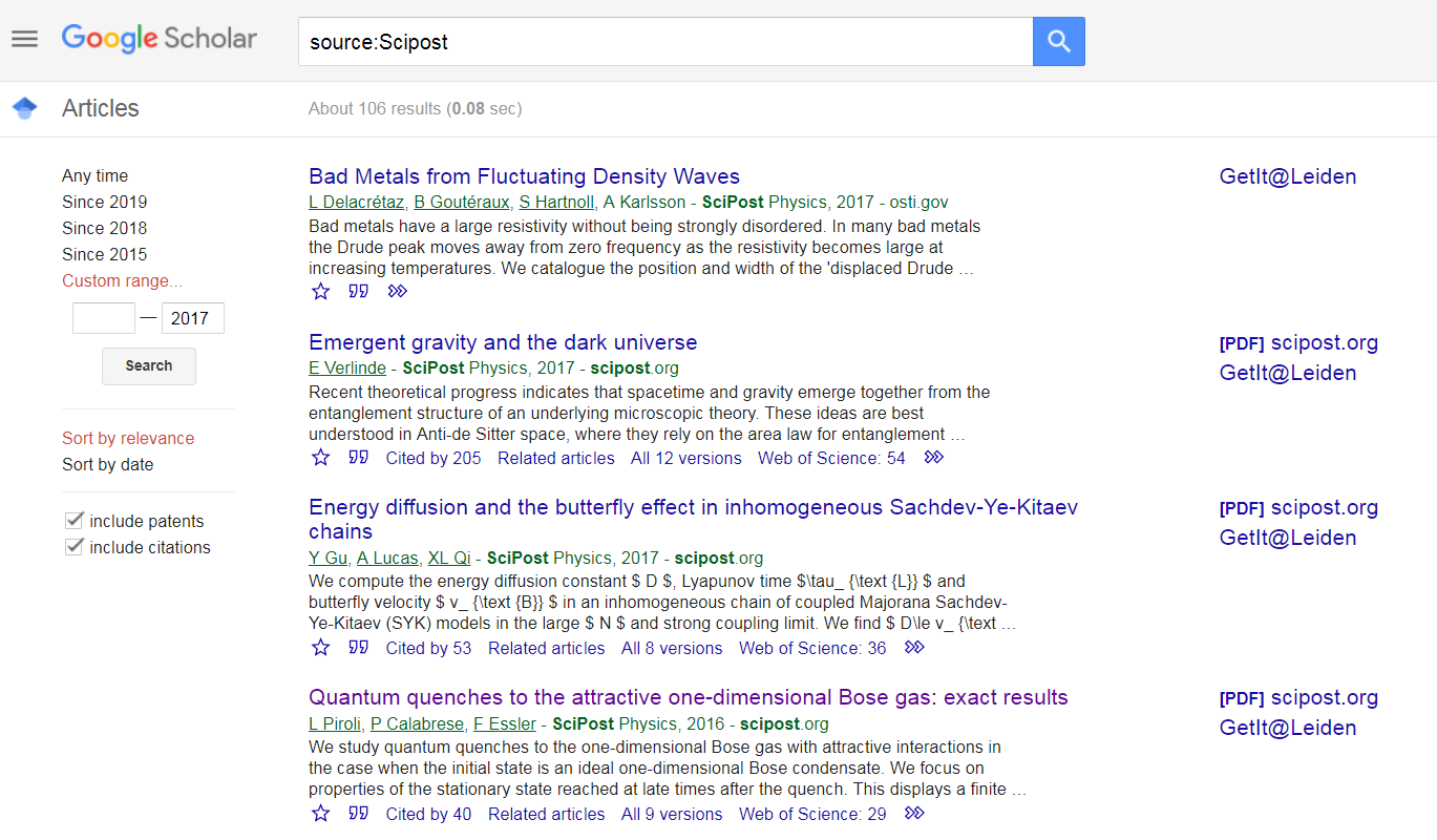 SciPost's articles are cited many times in Google Scholar.